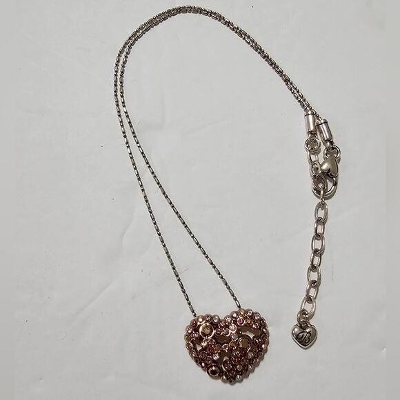 Brighton Brulee Peach and Rose Crystal Jeweled Heart Pendant Necklace - Picture 1 of 5